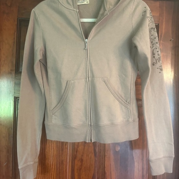Tan Zip-Up Hoodie with Embroidered Sleeve by Juicy Couture - Picture 1 of 5